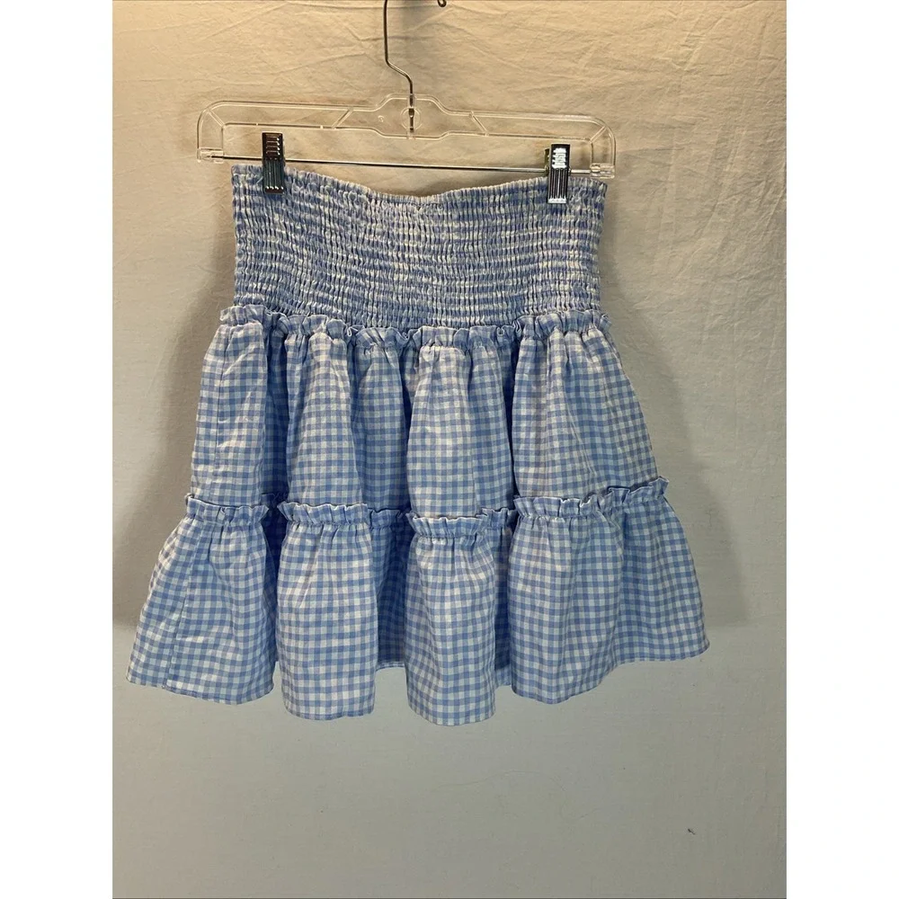 J Marie The‎ Julia Skort size L Blue and white smocked tiered Linen Gingham